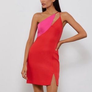 Sexy One Shoulder Color Block Mini Cocktail Dress